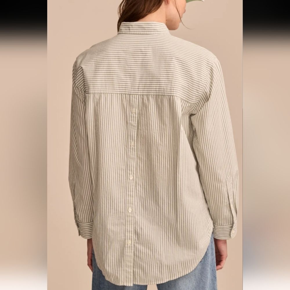 NWT Lucky Brand Oversized Button Back Top Green Striped Long Sleeve Shirt - M